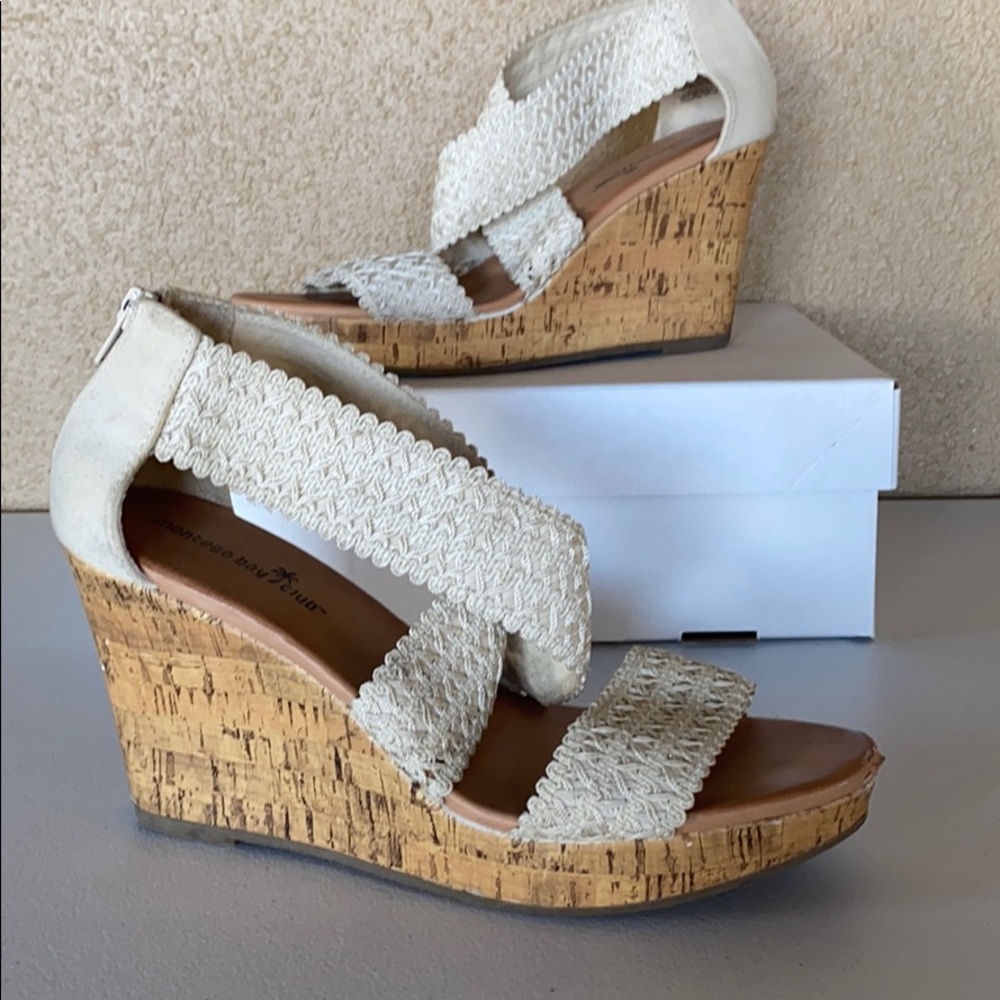 Lace wedge heels with cork bottom